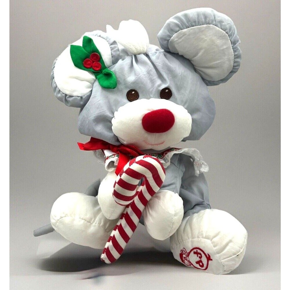 Vintage Fisher-Price Puffalump Gray Christmas Mouse Plush 1987